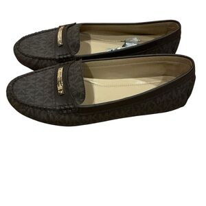 Michael Kors Everett brown leather with silver logo loafers women’s 10